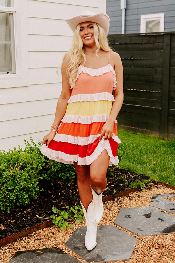 Smiling Ear To Ear Tiered Mini Dress In Peach