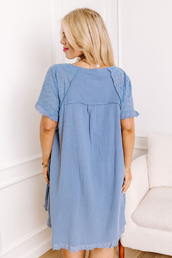 Sunday Mornings Eyelet Shift Dress in Airy Blue Curves