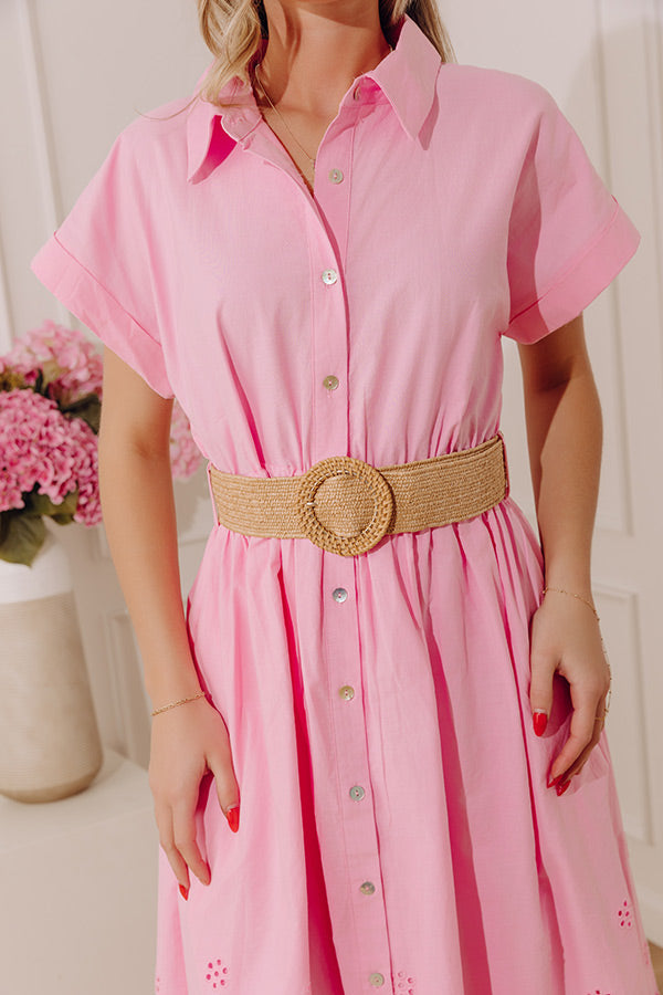 Classic Moment Eyelet Midi Dress in Pink