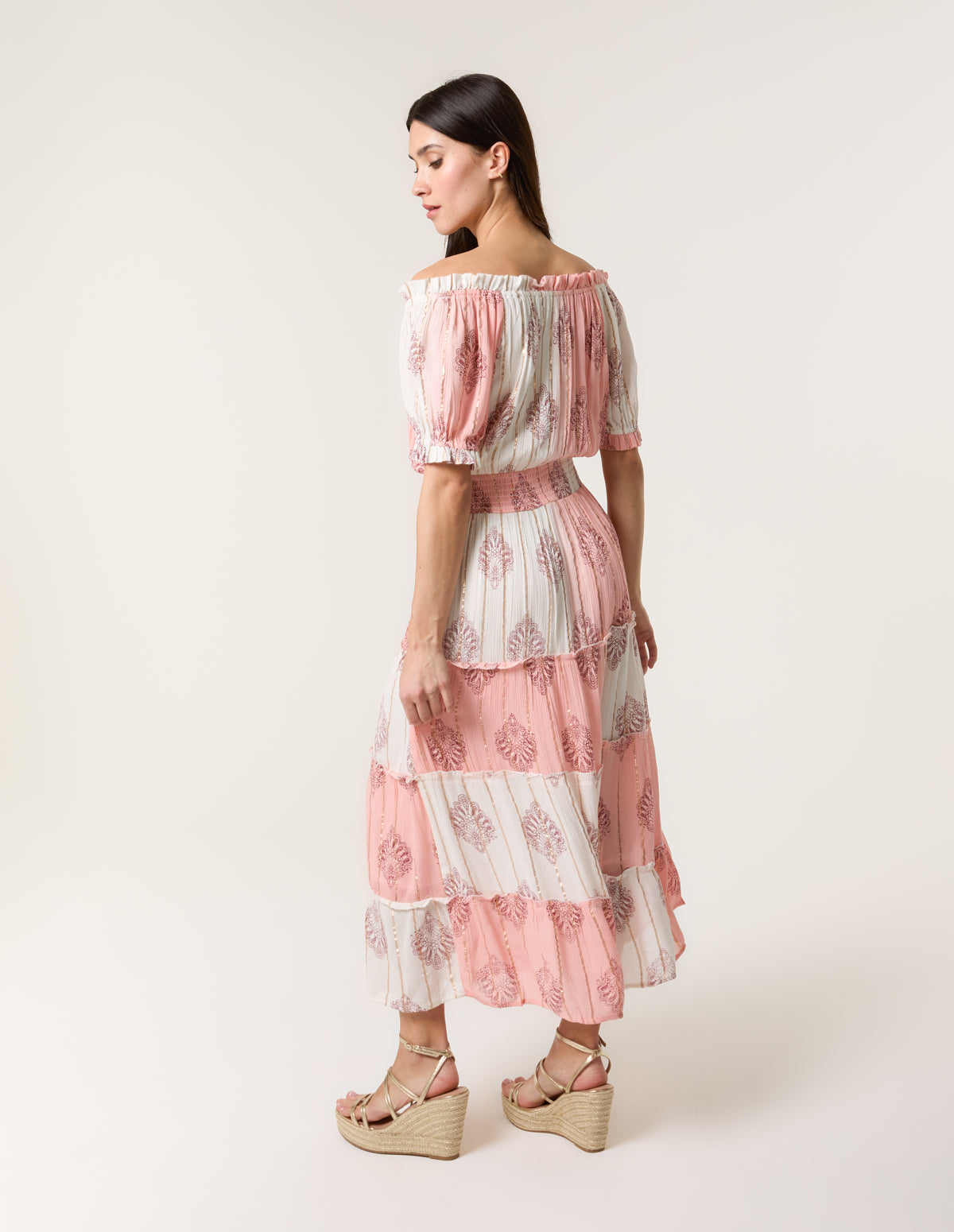 Foil Print Amber Tiered Midi Dress