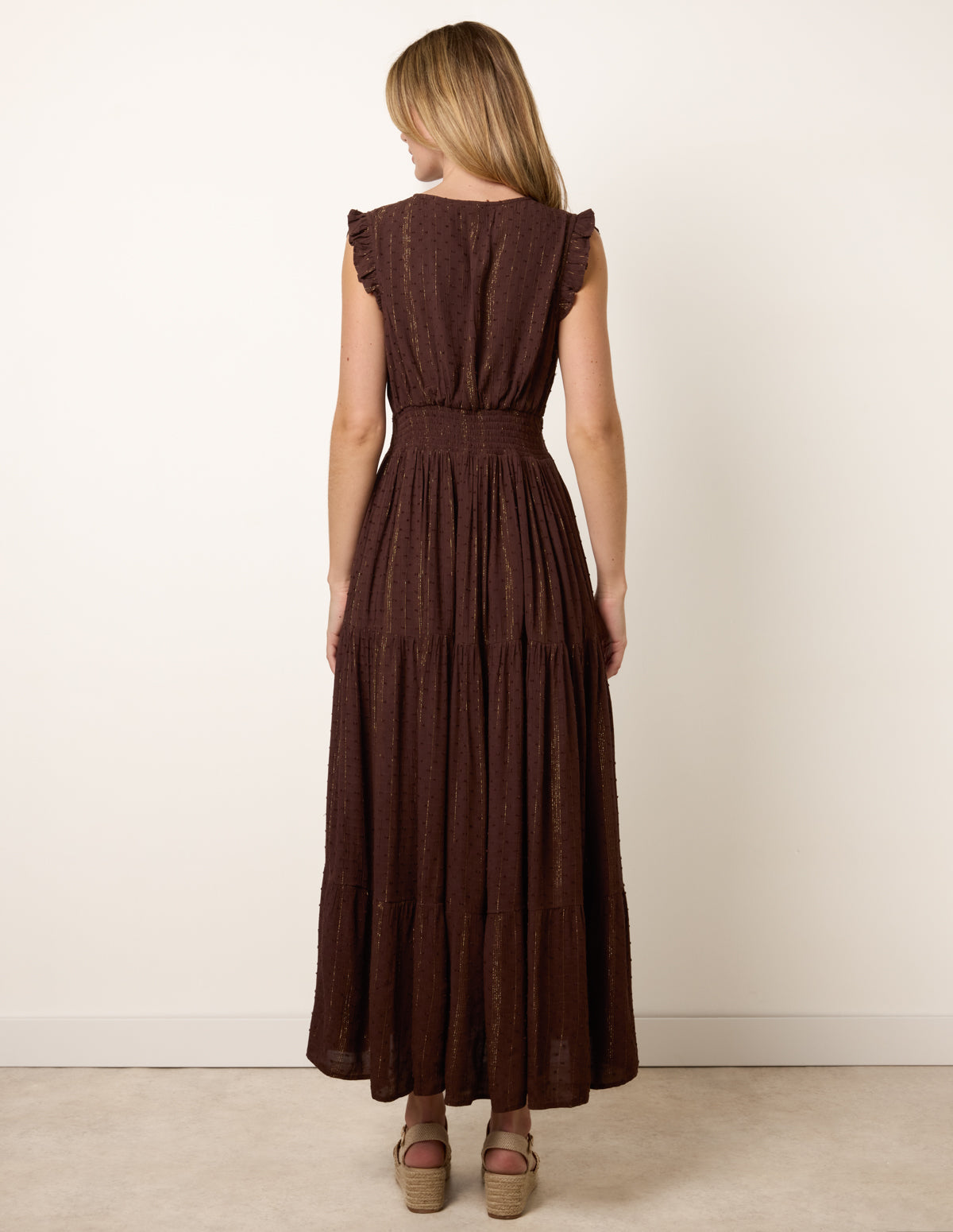 V Neck Tiered Midi Dress