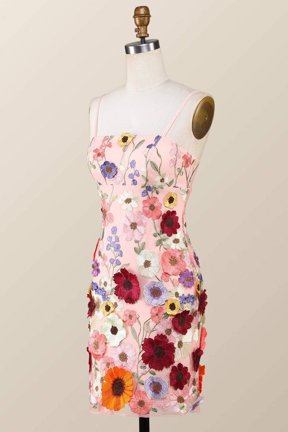 Black Floral Embroidery Tight Mini Dress with Straps