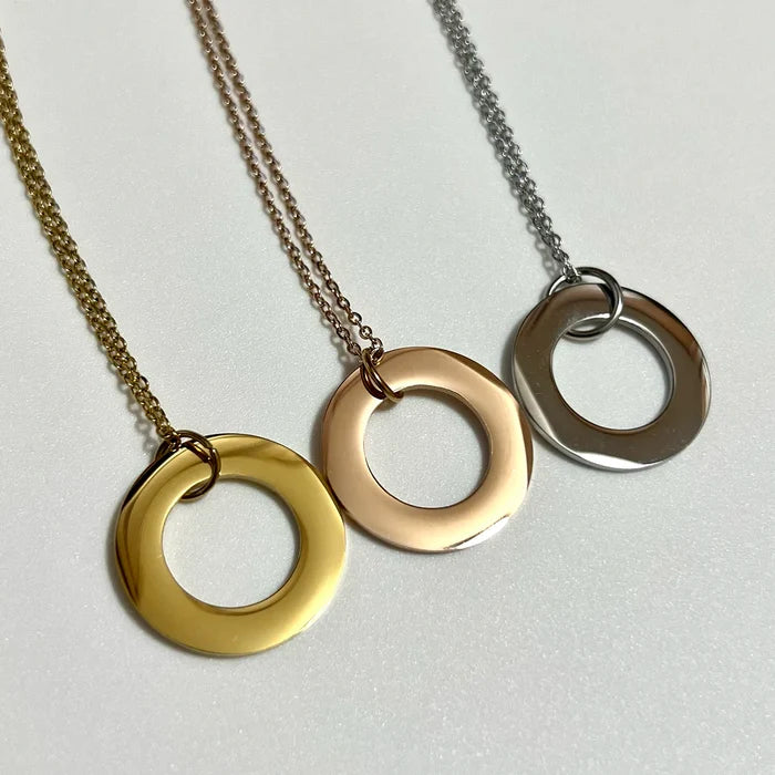 Custom Engraved Polished Stainless Steel circle necklace