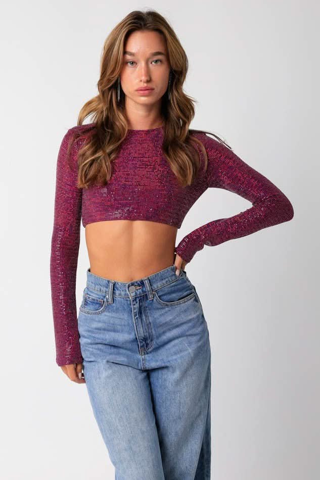 After Party Fuchsia Lurex Crop Top