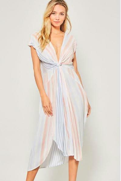 By The Sea Blue Striped Knotted Midi Dress