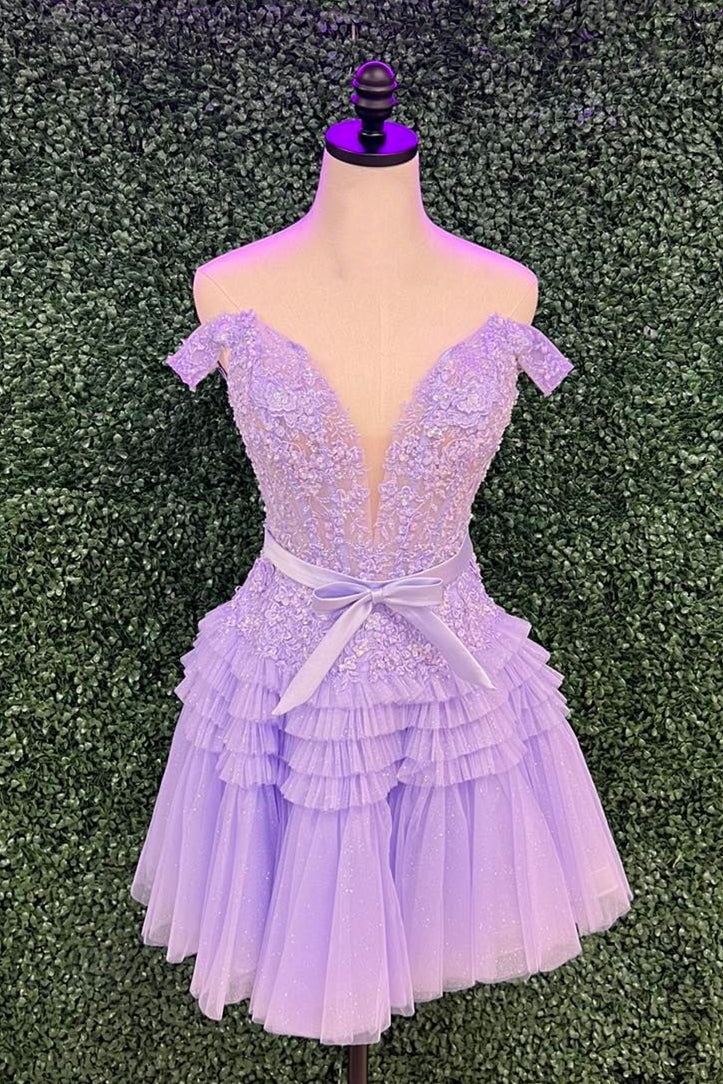 Off the Shoulder Fuchsia Appliques A-line Homecoming Dress
