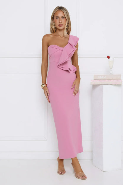 City Girl Energy One Shoulder Maxi Dress Pink