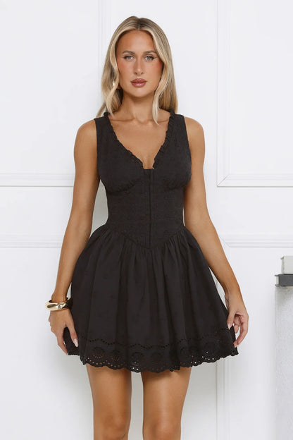 Be Mine Main Embroidered Mini Dress Black