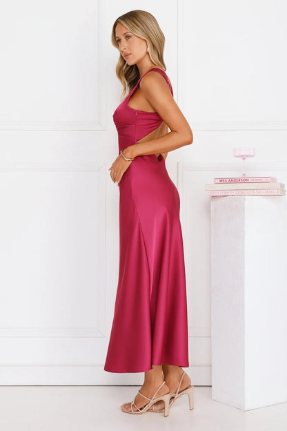 Doing The Most Satin Maxi Dress Burgundy