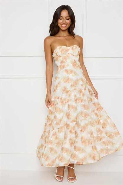 Autumn Clover Strapless Maxi Dress Orange