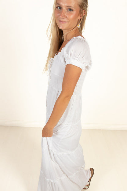 White Lace Up Milkmaid Maxi Dress