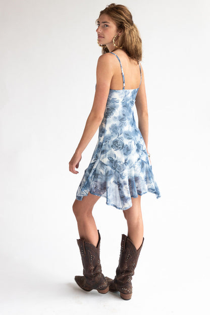 Floral Mesh Hanky Hem Dress