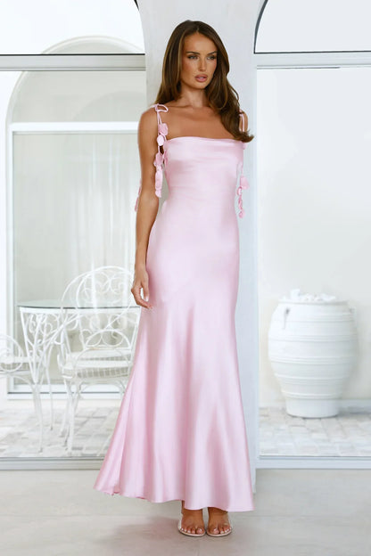 Drifted In Sunlight Satin Maxi Dress Pink