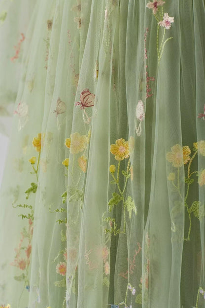 Green Floral Corset A-line Dress with Puff Sleeves