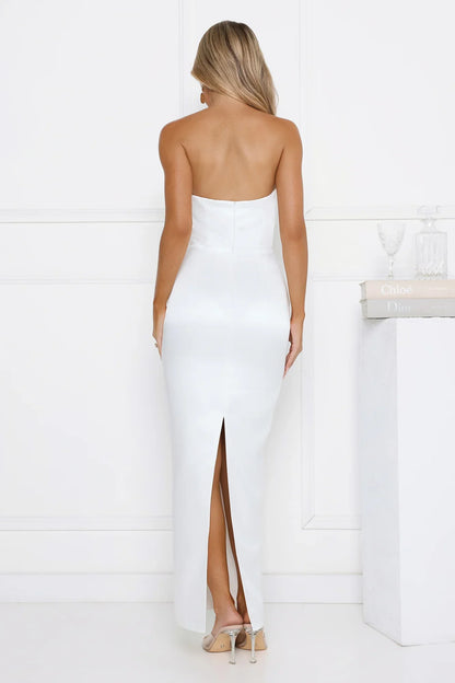 Dusk Desire Strapless Embellished Maxi Dress White