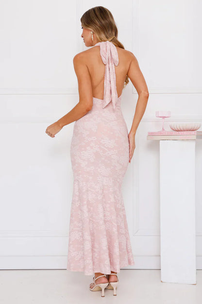 Coconut Whirl Halter Maxi Dress Pink