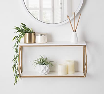 2 Tier Marble Metal Wall Mount Shelf