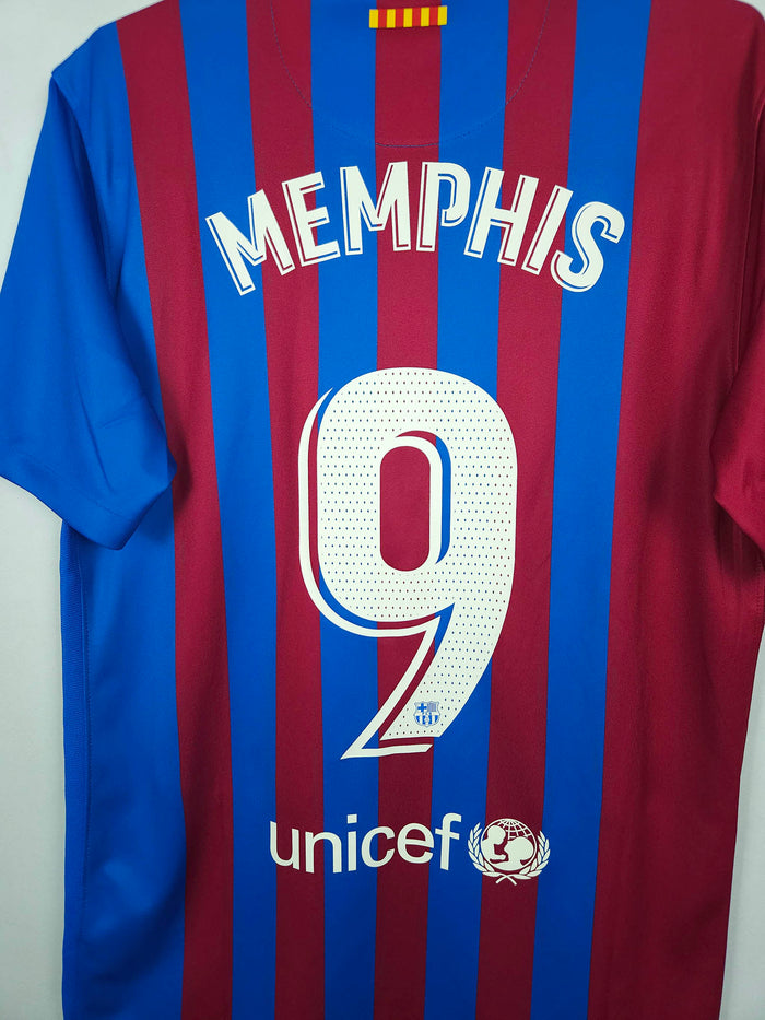 2021-22 Barcelona Home Shirt Memphis #9 - detailed view