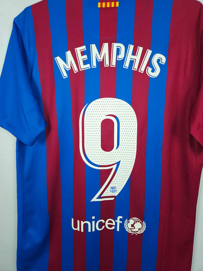 2021-22 Barcelona Home Shirt Memphis #9 - detailed view