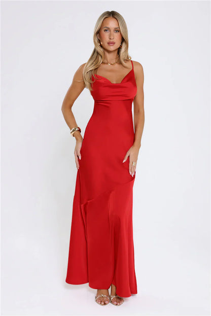 Brilliant Belle Satin Maxi Dress Red