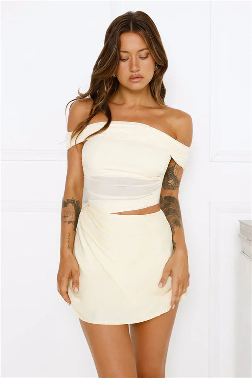 Break The Internet Mesh Off Shoulder Mini Dress Yellow