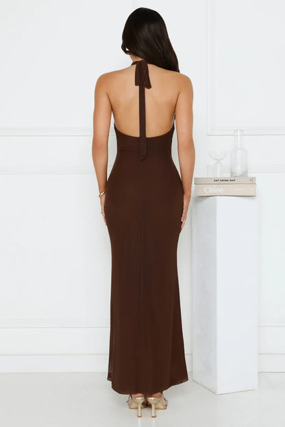 Daily Investment Halter Maxi Dress Brown