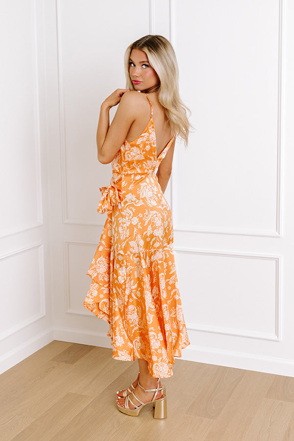 Dance And Sway Satin Wrap Dress in Orange