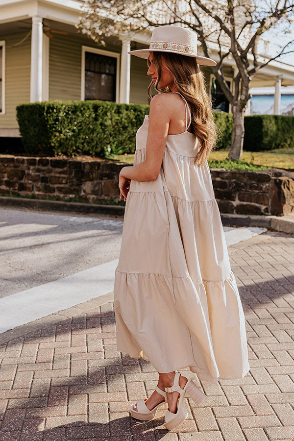 Modern Muse Poplin Tiered Maxi Dress in Iced Latte
