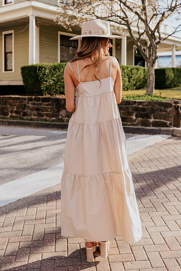 Modern Muse Poplin Tiered Maxi Dress in Iced Latte