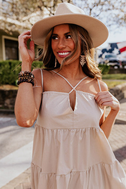 Modern Muse Poplin Tiered Maxi Dress in Iced Latte