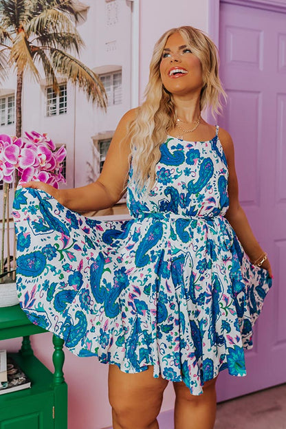 Seaside Splendor Floral Dress In Blue Curves