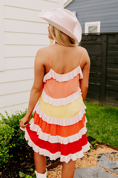 Smiling Ear To Ear Tiered Mini Dress In Peach