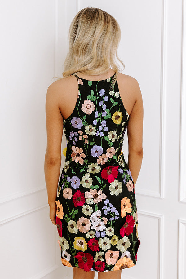 Poised For Romance Embroidered Mini Dress In Black