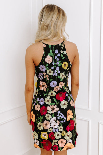 Poised For Romance Embroidered Mini Dress In Black