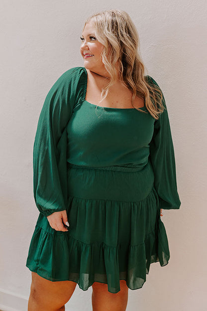 Haute Harmony Mini Dress In Hunter Green Curves