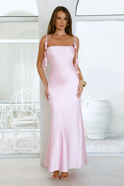 Drifted In Sunlight Satin Maxi Dress Pink