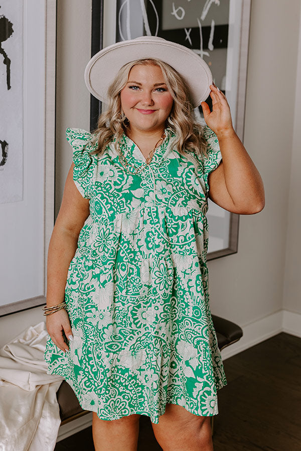 Hello Lovely Floral Dress In Emerald Curves
