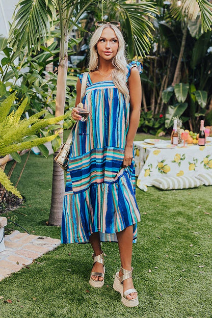 Hit Remix Stripe Midi In Royal Blue