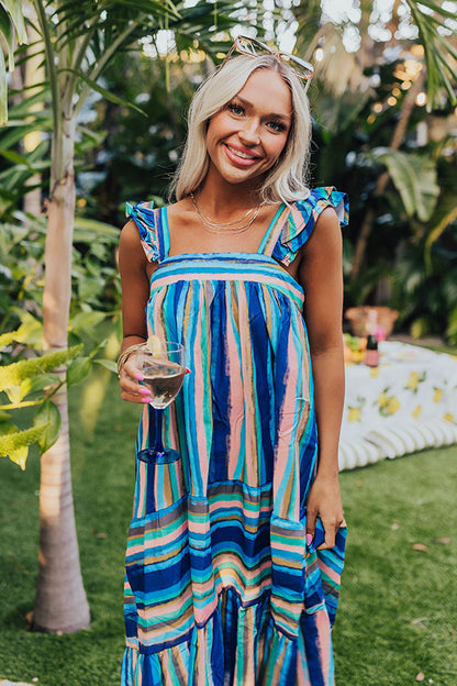 Hit Remix Stripe Midi In Royal Blue