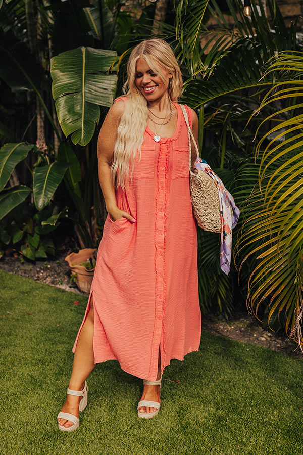 Free Spirited Frayed Midi in Coral Curves
