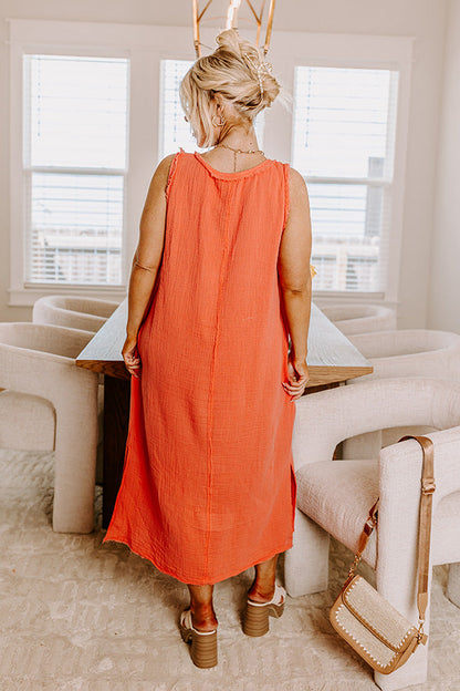 Free Spirited Frayed Midi in Coral Curves