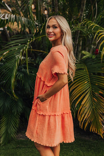 Summer Mimosa Babydoll Dress in Tangerine