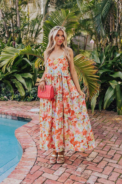Tropical Shoreline Ruffle Maxi