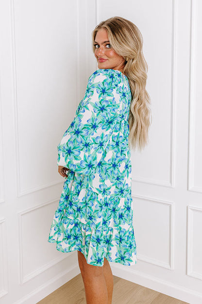 Coastal Cruise Floral Mini Dress in Green