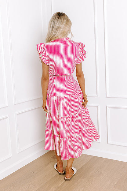 Bayside Brunch Stripe Midi in Hot Pink