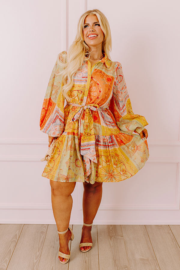 Fancy Flourish Color Block Mini Dress in Orange Curves