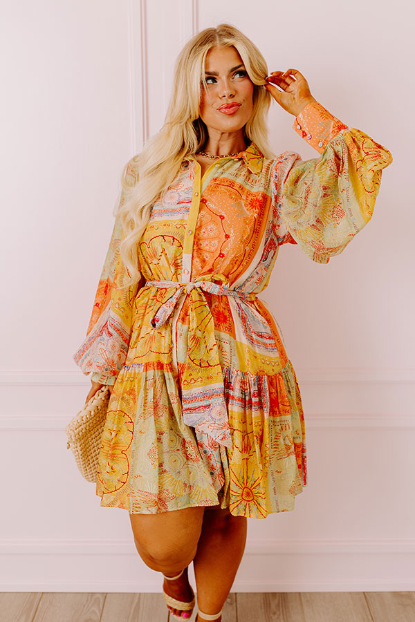 Fancy Flourish Color Block Mini Dress in Orange Curves
