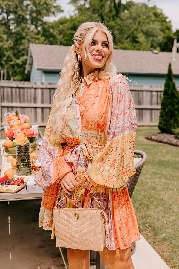 Fancy Flourish Color Block Mini Dress in Orange Curves