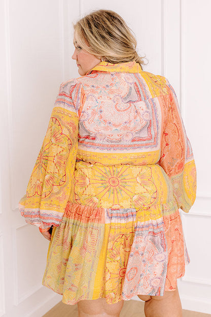 Fancy Flourish Color Block Mini Dress in Orange Curves
