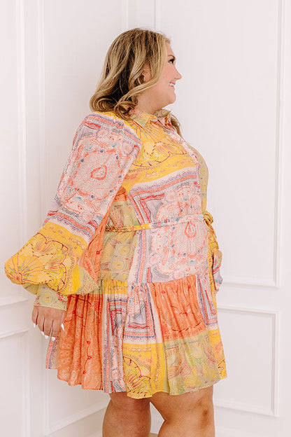 Fancy Flourish Color Block Mini Dress in Orange Curves